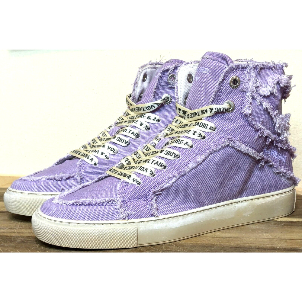 ZADIG & VOLTAIRE Shoes Womens 9.5 EU 40 Purple Flash High Top Sneaker Frayed NEW
